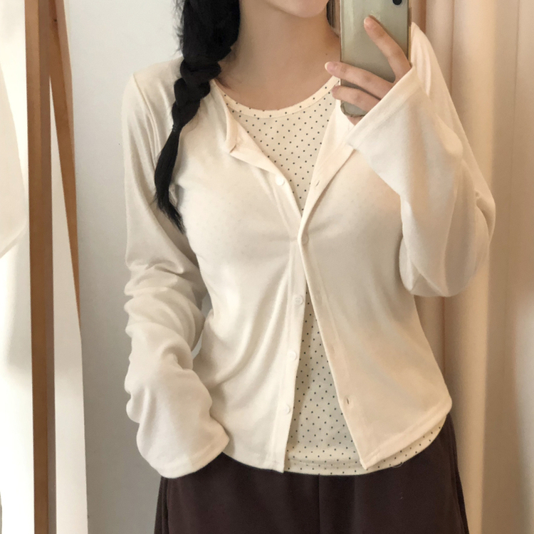 レイヤードドットカーディガン CREAM