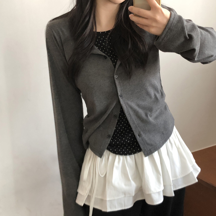 レイヤードドットカーディガン CHARCOAL