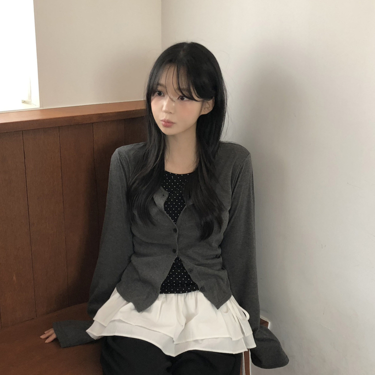 レイヤードドットカーディガン CHARCOAL