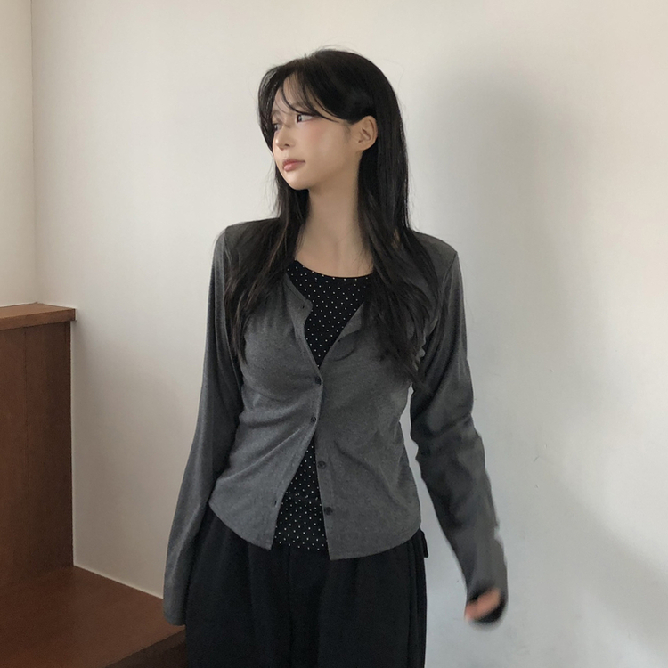 レイヤードドットカーディガン CHARCOAL