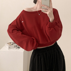 ペンダントオフショルダークロップトレーナー(5color) PLUM