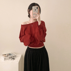 ペンダントオフショルダークロップトレーナー(5color) PLUM