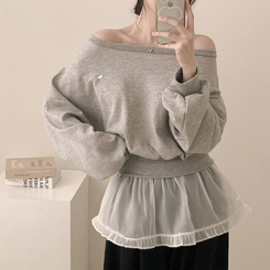 ペンダントオフショルダークロップトレーナー(5color) MELANGE