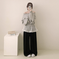 ペンダントオフショルダークロップトレーナー(5color) MELANGE