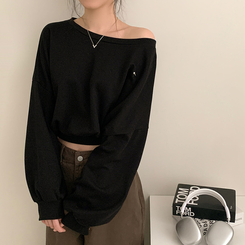 ペンダントオフショルダークロップトレーナー(5color) BLACK