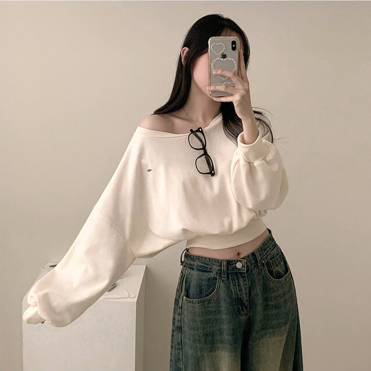 ペンダントオフショルダークロップトレーナー(5color) CREAM