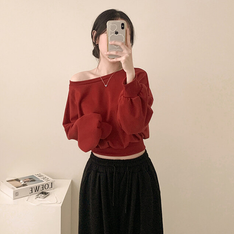 ペンダントオフショルダークロップトレーナー(5color) PLUM