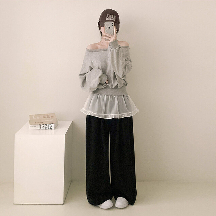 ペンダントオフショルダークロップトレーナー(5color) MELANGE