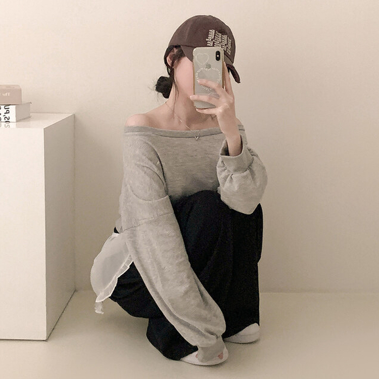 ペンダントオフショルダークロップトレーナー(5color) MELANGE