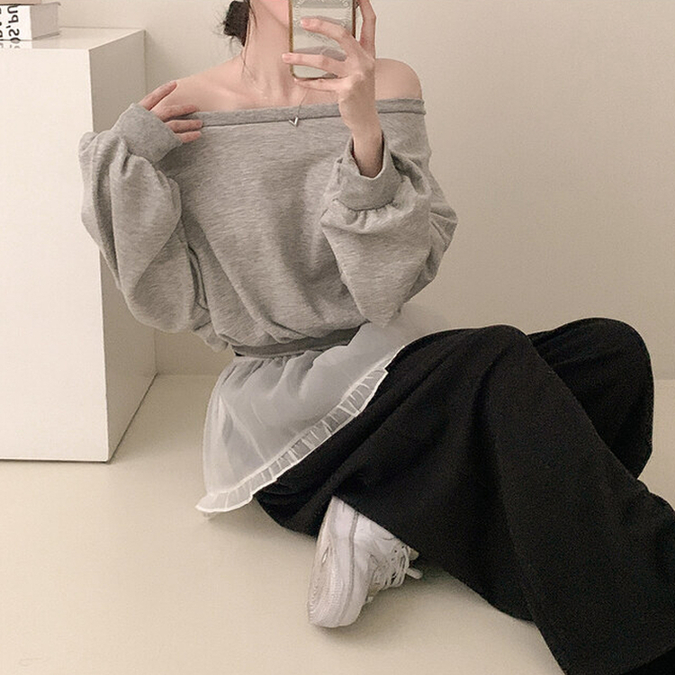 ペンダントオフショルダークロップトレーナー(5color) MELANGE