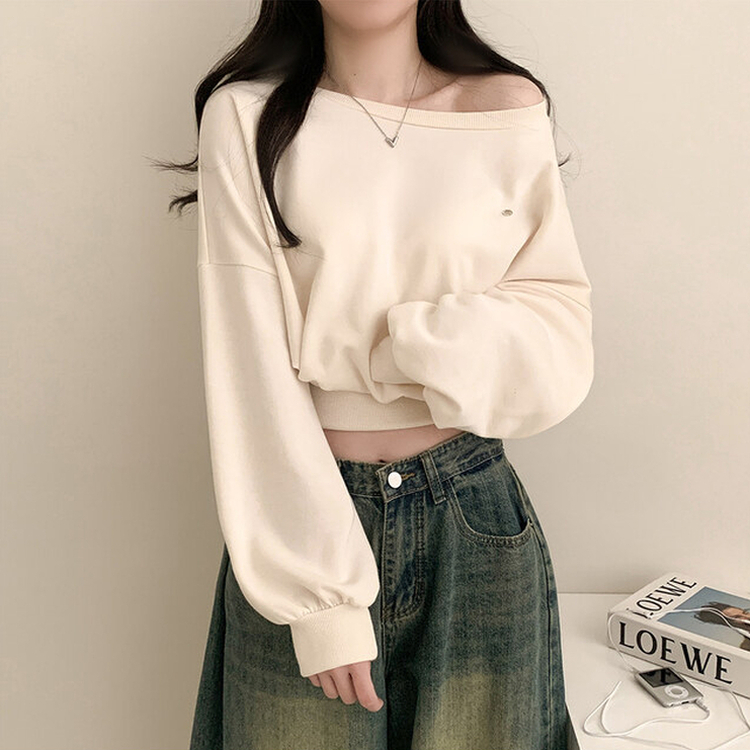 ペンダントオフショルダークロップトレーナー(5color) CREAM