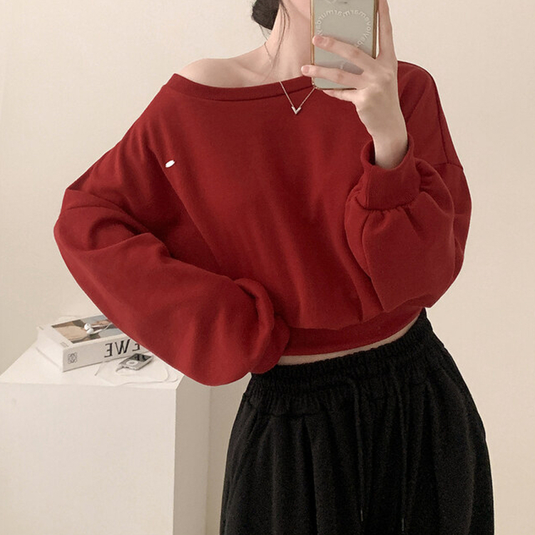 ペンダントオフショルダークロップトレーナー(5color) PLUM