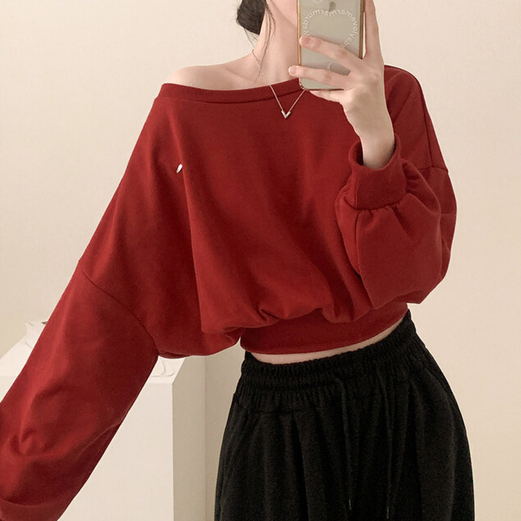 ペンダントオフショルダークロップトレーナー(5color) PLUM