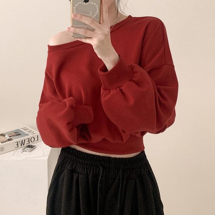 ペンダントオフショルダークロップトレーナー(5color) PLUM