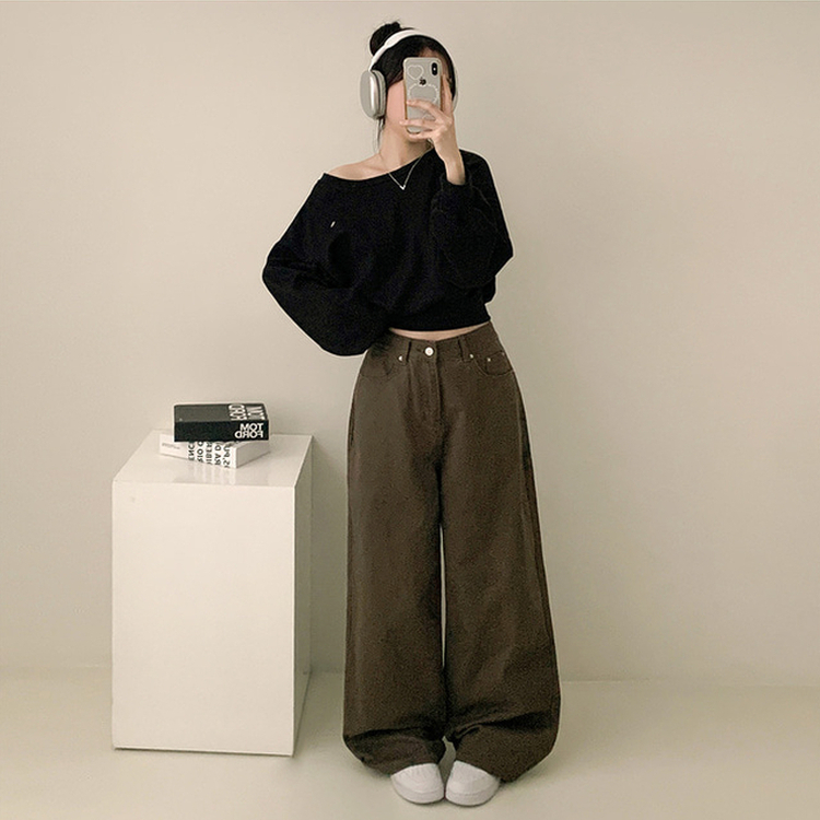 ペンダントオフショルダークロップトレーナー(5color) BLACK