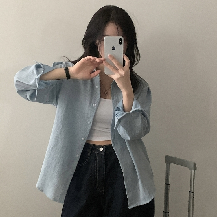 클라우드 모던 스트라이프 루즈핏 카라 셔츠남방 4color 소라