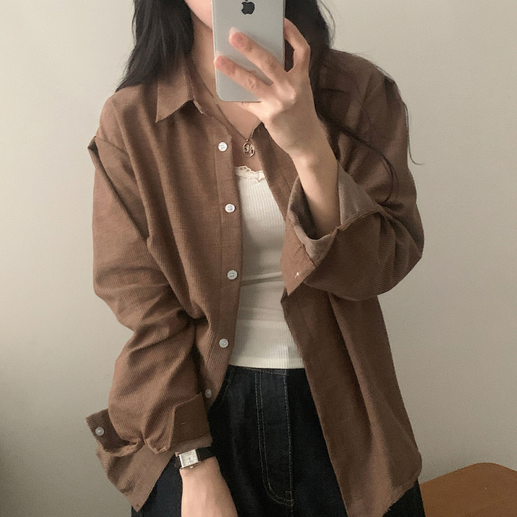 클라우드 모던 스트라이프 루즈핏 카라 셔츠남방 4color 브라운