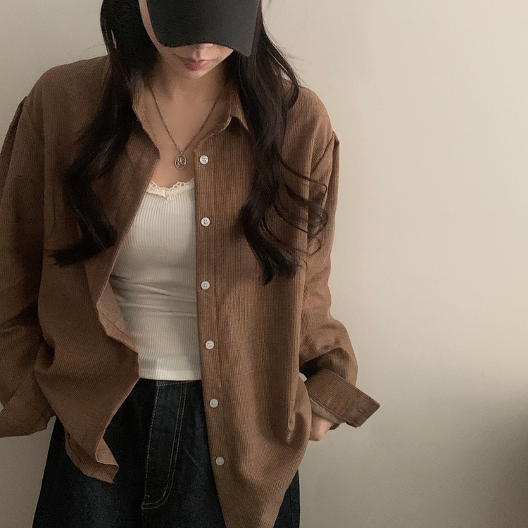 클라우드 모던 스트라이프 루즈핏 카라 셔츠남방 4color 브라운