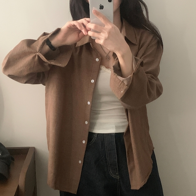 클라우드 모던 스트라이프 루즈핏 카라 셔츠남방 4color 브라운