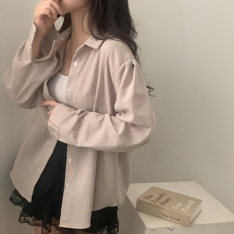 클라우드 모던 스트라이프 루즈핏 카라 셔츠남방 4color 베이지