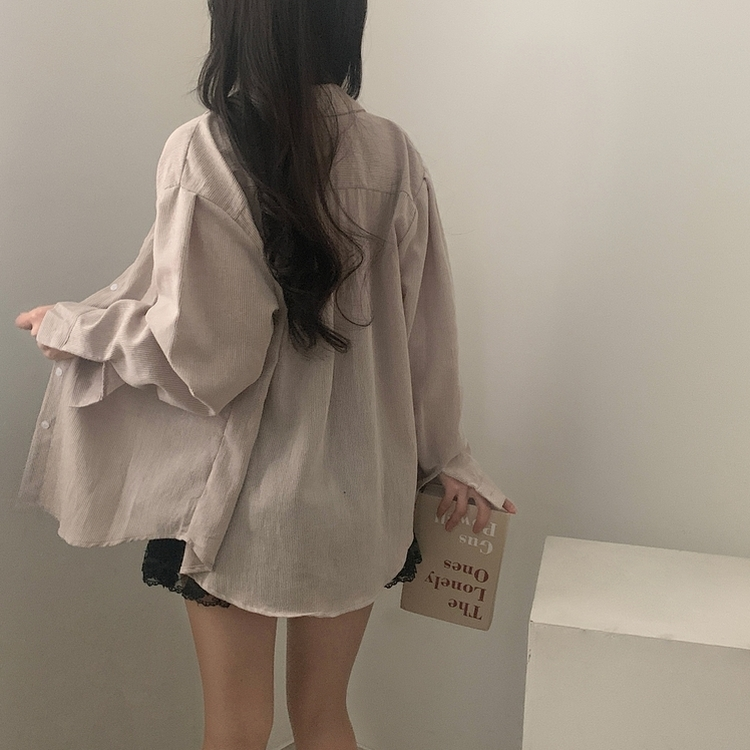 클라우드 모던 스트라이프 루즈핏 카라 셔츠남방 4color 베이지