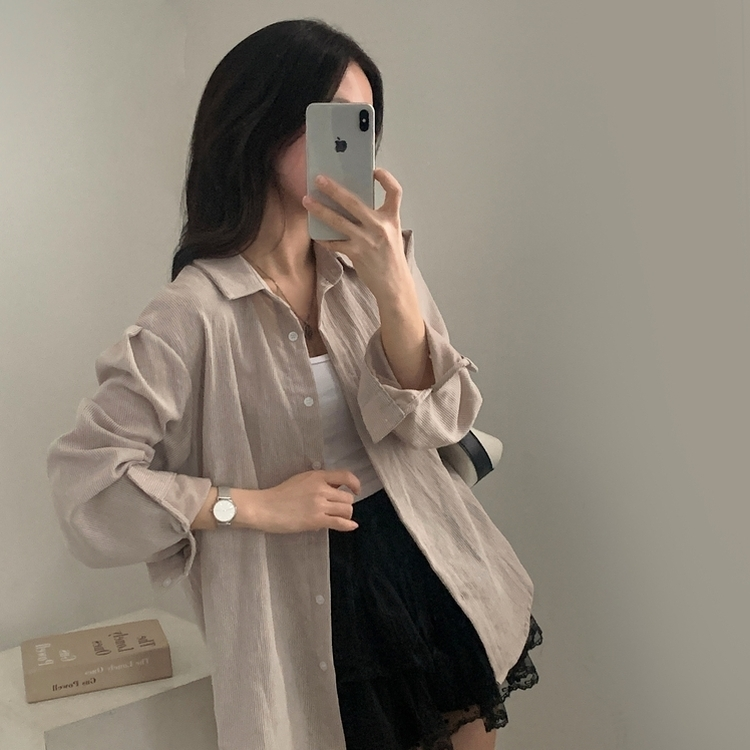 클라우드 모던 스트라이프 루즈핏 카라 셔츠남방 4color 베이지