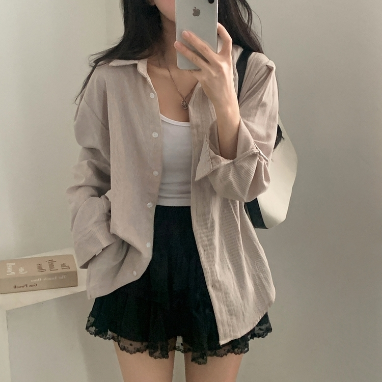 클라우드 모던 스트라이프 루즈핏 카라 셔츠남방 4color 베이지