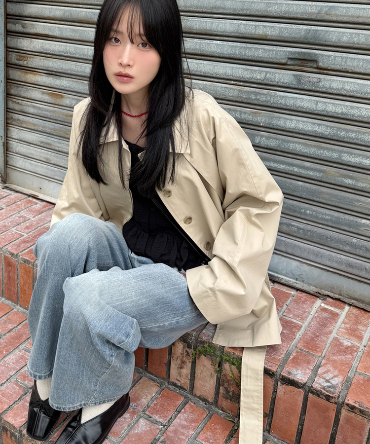 【ベルト付き】Aライントレンチハーフコート BEIGE