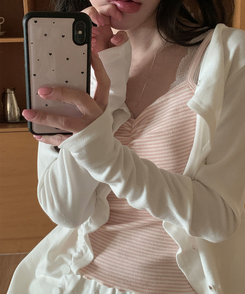 ドットシャーリングスリーブレス(11color) PINK-STRIPE