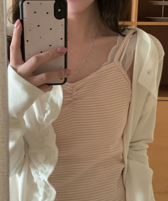 ドットシャーリングスリーブレス(11color) PINK-STRIPE