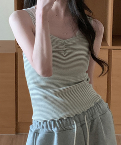 ドットシャーリングスリーブレス(11color) GRAY-STRIPE