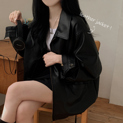 ハーフレザーブルゾンジャンパー BLACK