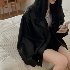 ハーフレザーブルゾンジャンパー BLACK