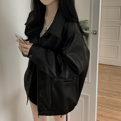 ハーフレザーブルゾンジャンパー BLACK