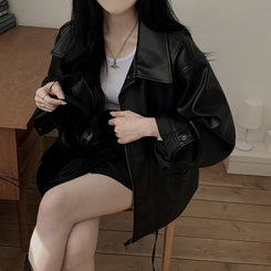 ハーフレザーブルゾンジャンパー BLACK