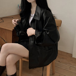 ハーフレザーブルゾンジャンパー BLACK