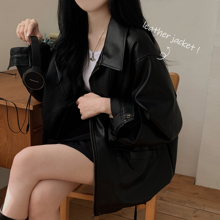 ハーフレザーブルゾンジャンパー BLACK