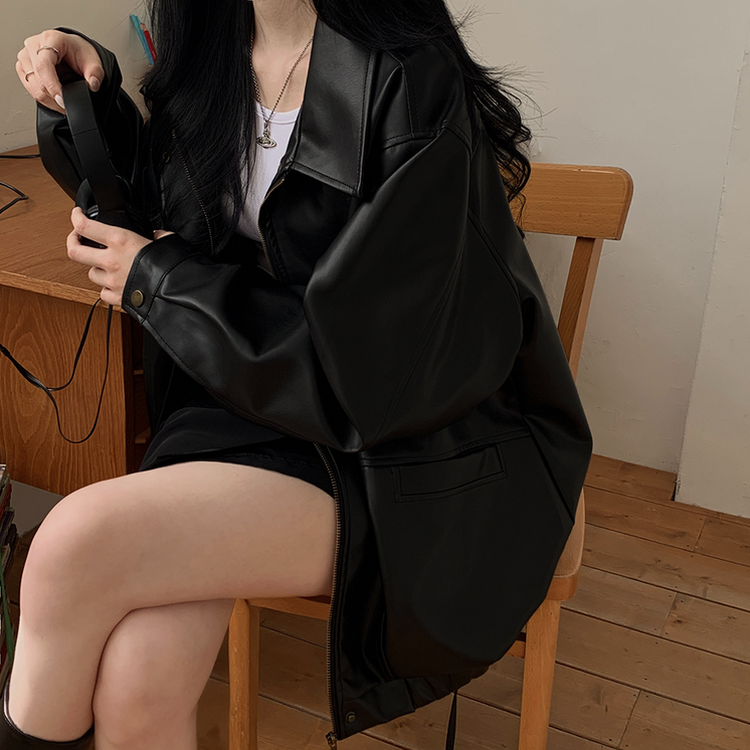 ハーフレザーブルゾンジャンパー BLACK