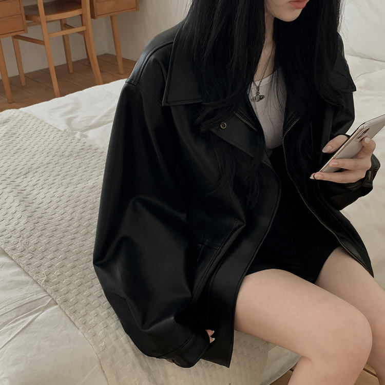 ハーフレザーブルゾンジャンパー BLACK