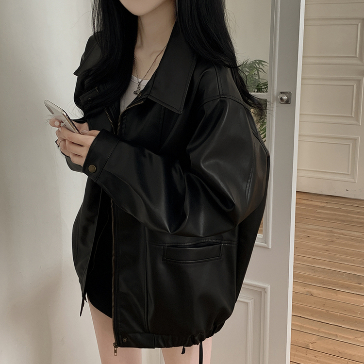 ハーフレザーブルゾンジャンパー BLACK