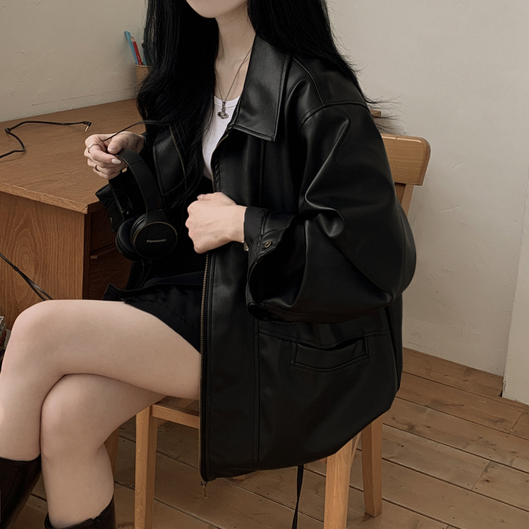 ハーフレザーブルゾンジャンパー BLACK