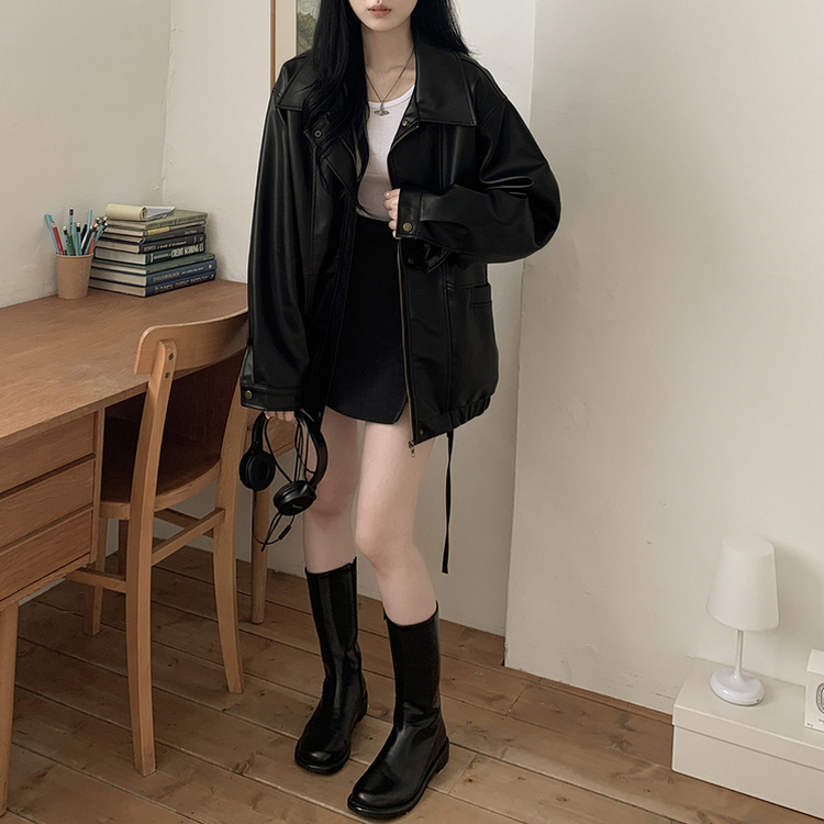 ハーフレザーブルゾンジャンパー BLACK