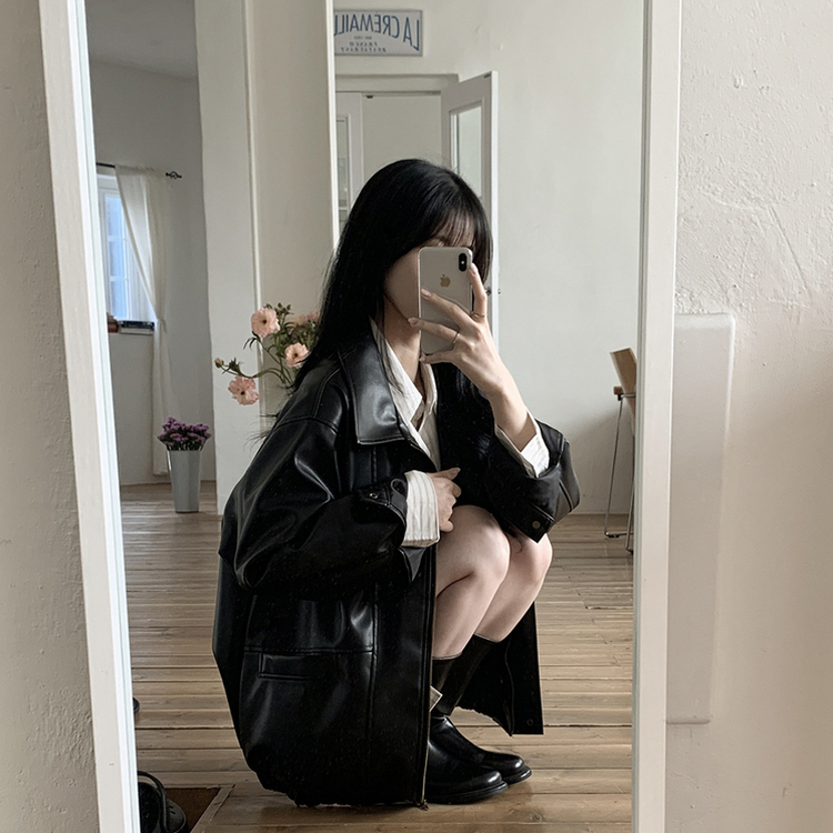 ハーフレザーブルゾンジャンパー BLACK