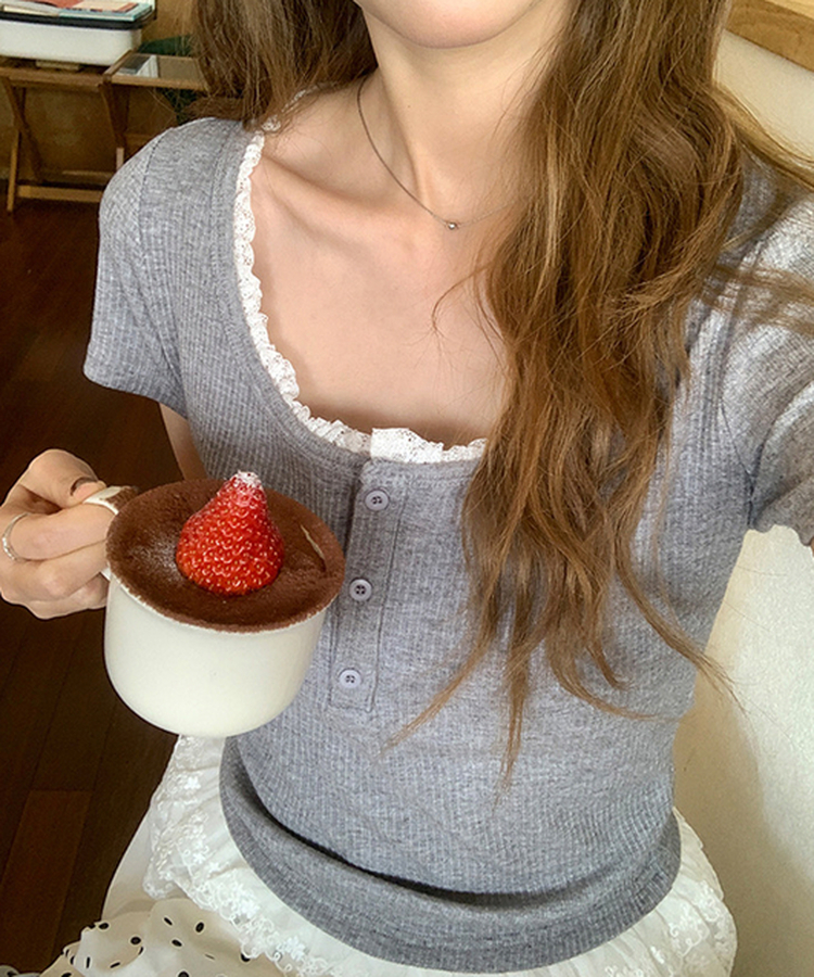 レースフリルTシャツ GREY