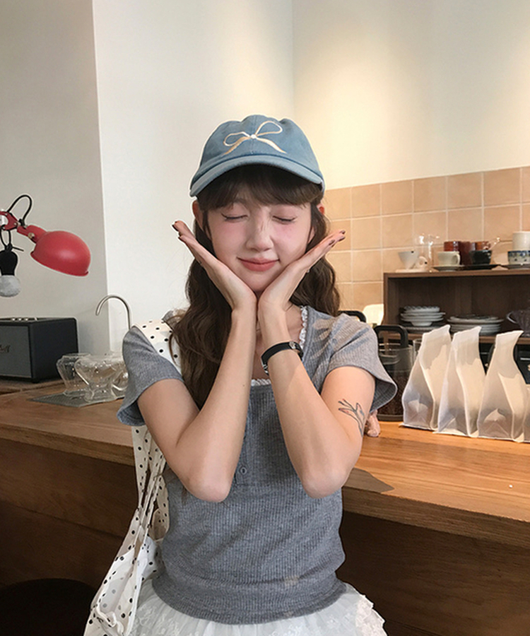 レースフリルTシャツ GREY