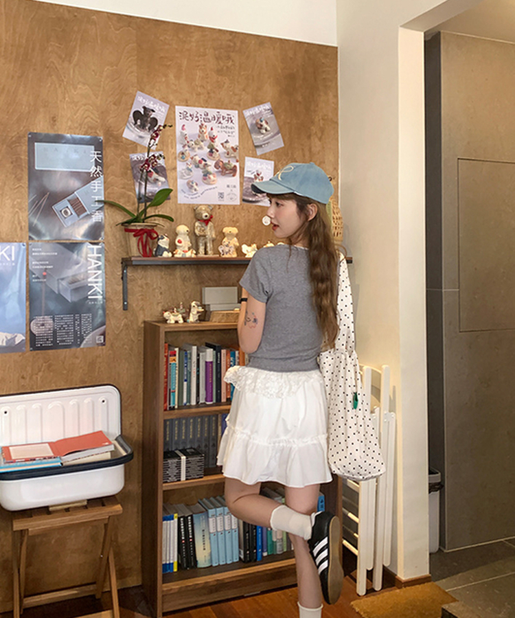 レースフリルTシャツ GREY