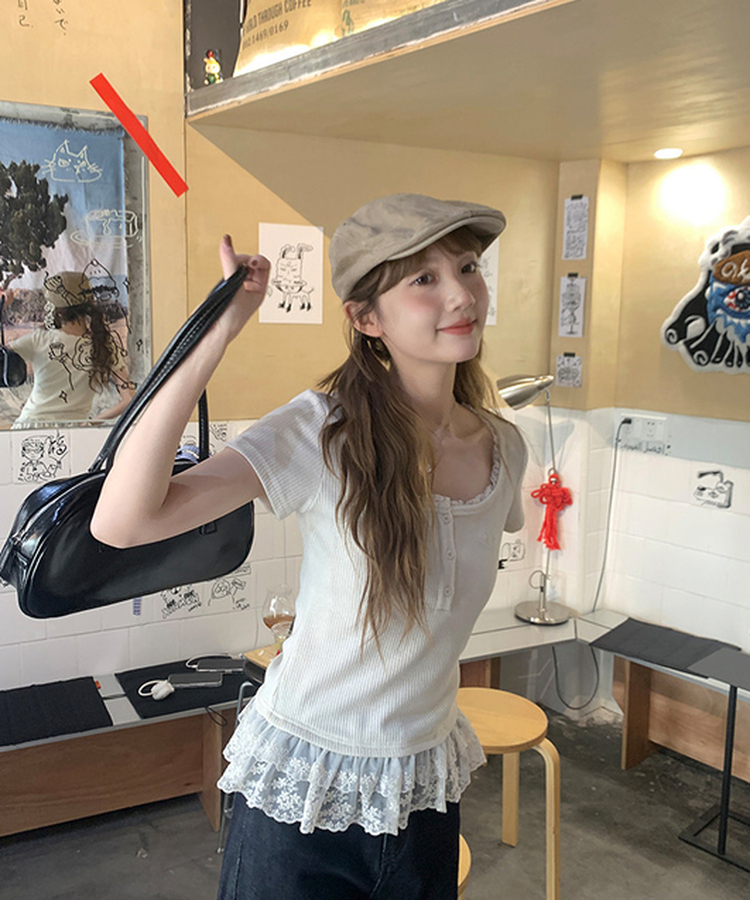 レースフリルTシャツ WHITE