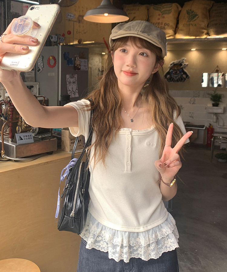 レースフリルTシャツ WHITE