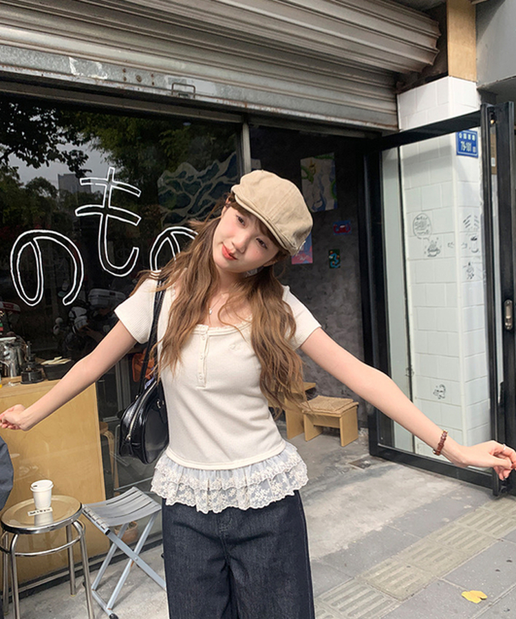 レースフリルTシャツ WHITE