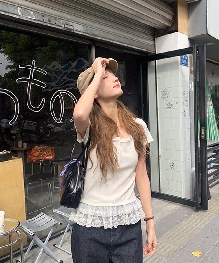レースフリルTシャツ WHITE